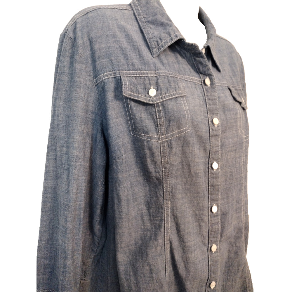 Hester & Orchard Women's Size XL Blue Shirt Top 3/4 Sleeve Collared Button-Up - Picture 4 of 10